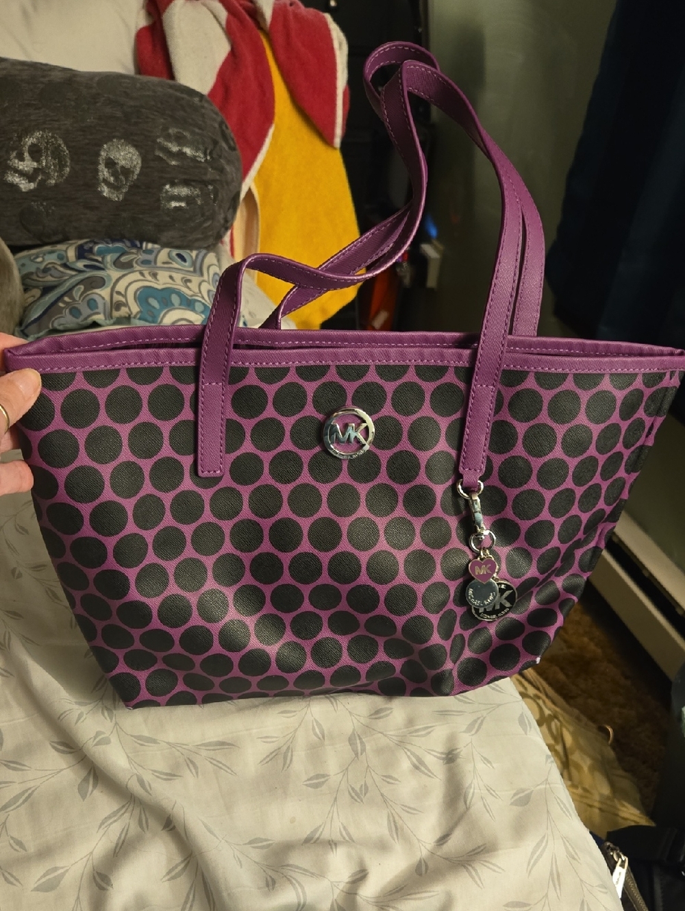 Michael Kors Purple and Black Polka Dot Tote